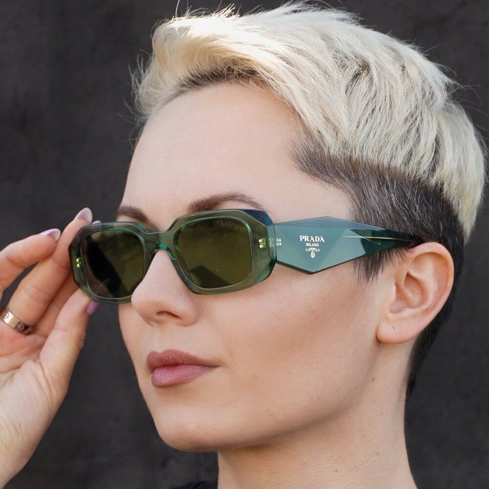 NEW Prada PR17WS 11R10E Sage Green Mirror Internal Silver Rectangle Sunglasses - Picture 4 of 14